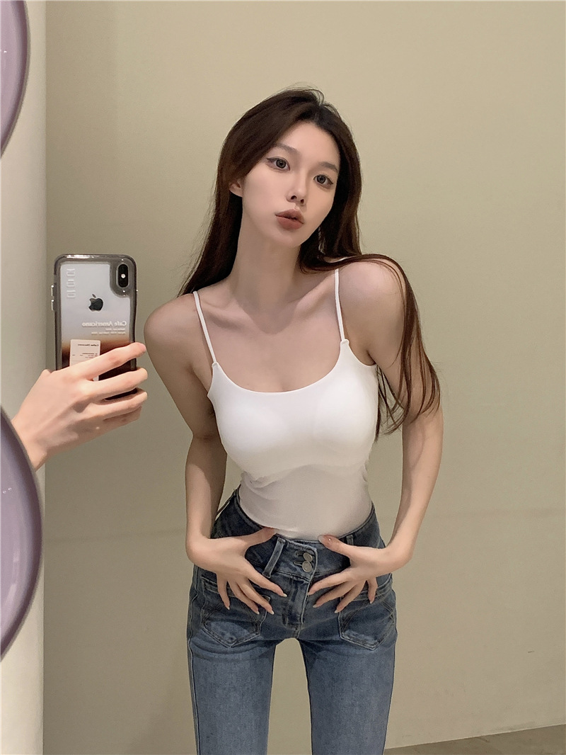 春夏無痕辣妹內搭純欲美背吊帶背心帶胸墊外穿打底上衣裹胸抹胸女