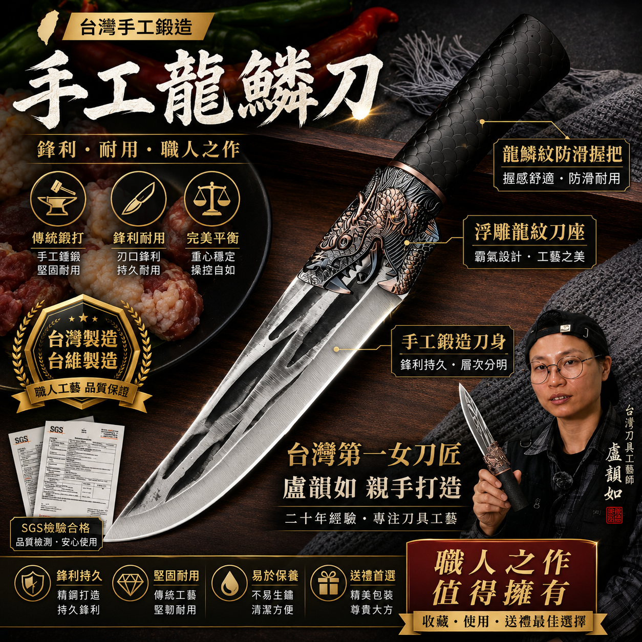 手工龍鱗刀】🐉大馬士革鋼巅峰之作🔪純手工鍛打·龍